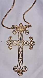 Vintage Sarah Coventry Kreuz Anhänger 1977 limitierte Auflage goldfarbenes Kreuz & Kette - Bild 1 von 8