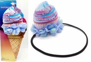 Blue Cupcake Girl's Headwrap Ice Cream Theme Colorful Party Favor Headband, NEW - Picture 1 of 8
