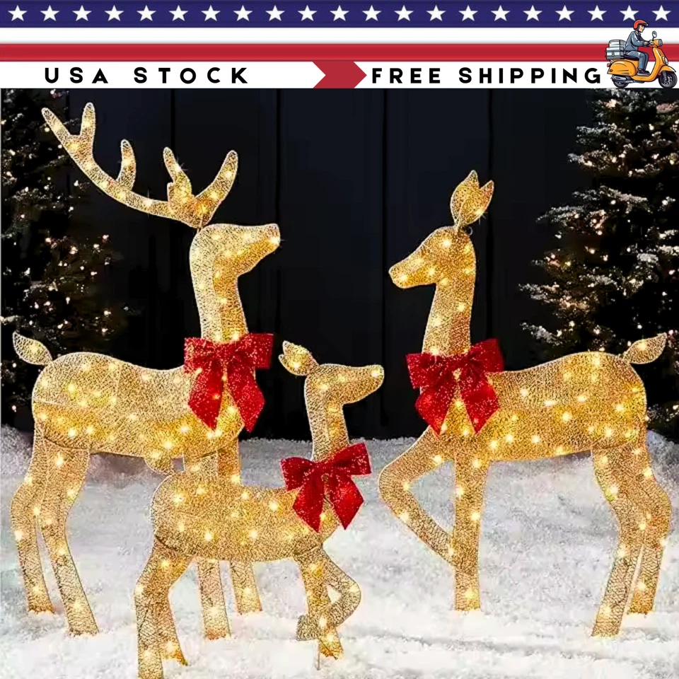 3件装210 LED圣诞灯驯鹿家庭装饰鹿套装户外装饰 — 第 1/4 张图片