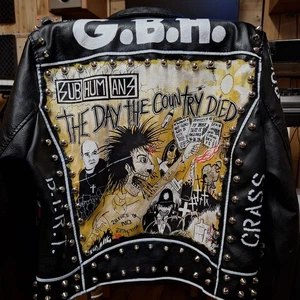 Punk PVC Jacket Hand Painted with Studs. Subhumans. Exploited. GBH. UK subs. - Picture 1 of 12