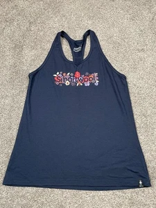 Smartwool Tank Top Womens Small Navy Blue Racerback Floral Wool Outdoor Gorp - Picture 1 of 8
