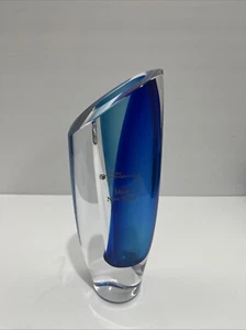 Kosta Boda GORAN WARFF Signed Clear & Blue 9.5” tall Art Deco Glass Vase - Picture 1 of 10