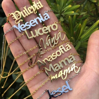 ANY Name Plate Necklace Personalized 925 Custom Gold Pendant Silver Jewelry Gift - Image 1 of 4