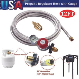 0-30PSI High Pressure 12FT Propane Gas Regulator Braided Hose Indicator 1/8 MNPT - Picture 1 of 11