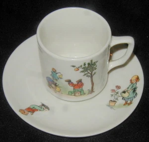 OLD KPM GERMANY CHILD'S PORCELAIN CUP & SAUCER SET, PLAYING, ANIMALS - Picture 1 of 6