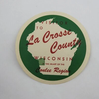 Etiqueta de equipaje original vintage 3" verde La Crosse County Wisconsin Coulee Foto 1 de 2
