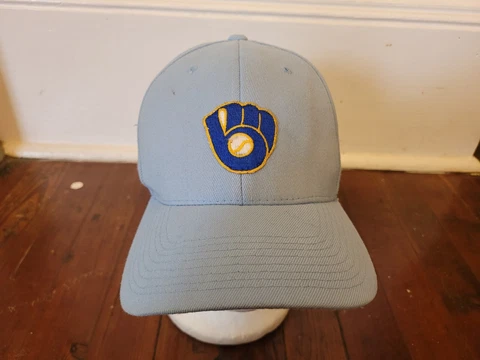 Vintage Milwaukee Brewers Baby Blue Glove Logo Hat Stretch Fit Sz L/XL Cover