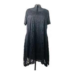 3872 NWT Women's Black Lace Overlay Shift Dress 22 24 Knee Length Lane Bryant - Picture 1 of 7