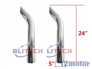 Pair 5" OD x 24"Chrome Truck Exhasut Pipe Bull Horn Chrome Stack Pipe - Picture 1 of 4