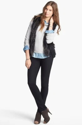 $395 Linda Richards Genuine Fur Vest XS Indigo - Image 1 of 4