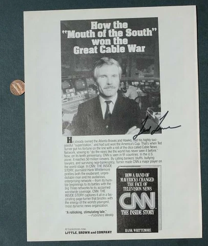 Atlanta Braves Owner Ted Turner signed autographed CNN Book Magazine ad photo! Cover