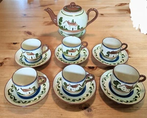 Watcombe Torquay England Tea Set Lid Teapot 7 Saucers 6 Cups Mottoware - Picture 1 of 18