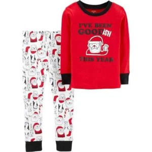 Boys Pajamas Christmas 2 Pc Shirt & Pants Set Red Toddler-size 12 months - Picture 1 of 5