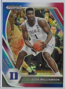 2021 Panini Prizm Draft Picks Zion Williamson Red White Blue Prizm Card #63 Duke