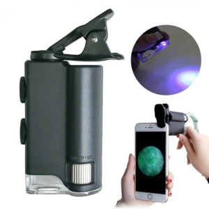 60X/100X Mobile Phone Microscope Cell Phone Clip Pocket Magnifying Glass LED UV