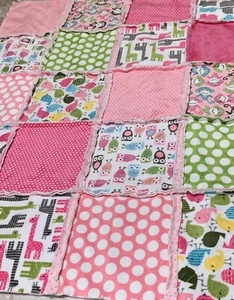 Minky Fabric Pink baby girl blankets new Zoo Themed - Picture 1 of 9