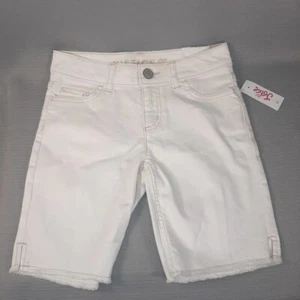 NWT Justice Denim Girlfriend Bermuda Jean Shorts Raw Hem White Sz 12 Stretch - Picture 1 of 11