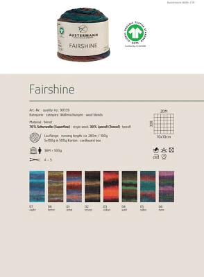 Austermann Fairshine - 100g - Stricken Wolle Schal Tuch Dochtgarn Schurwolle