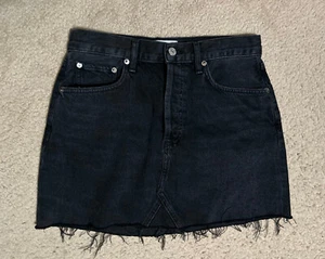 AGOLDE Skirt Quinn High Rise Black Denim Mini Skirt Frayed Hem Size 27 women's - Picture 1 of 10