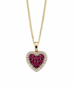 Heart Ruby Diamond Pendant 9ct Yellow Gold 375 Hallmarked British Made - Picture 1 of 4
