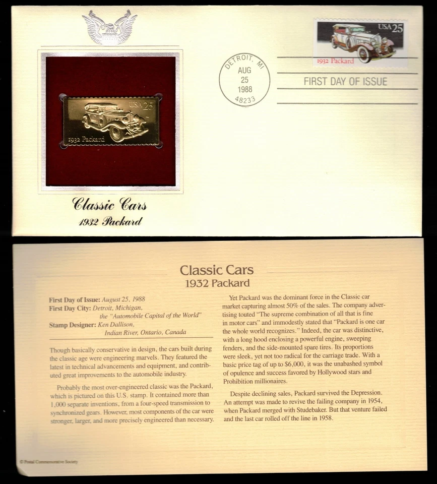 Classic Cars, 1932 Packard-1st day issue-Golden Replica - Image 1 of 1