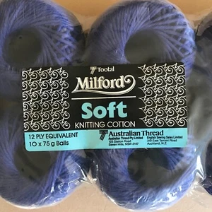 NEW 10x Balls Milford 100% Cotton Yarn 12ply DkBlue - Knitting/Crochet/Craft Lot - Picture 1 of 3