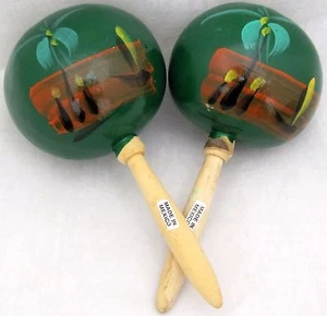 Wooden Coconut Maracas Set of 2 Luau Party Tropical Island Shakers Asst Colors  - Picture 1 of 25