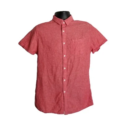 Marc Anthony Linen Blend Shirt S Coral Red Button Down Slim Fit Coastal Casual - Image 1 of 4