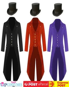 Steampunk Hat Costume Vintage Tailcoat Jacket Goth Magician Ringmaster Coat - Picture 1 of 13