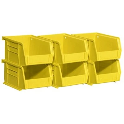 6 Pack Yellow Stackable Storage Bins Durable Multi Purpose Organizer 10lbs Ca... - Image 1 of 4