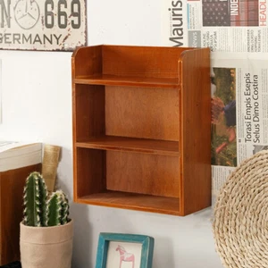 3 Tier Wall Mounted Vintage Wooden Small Cabinet Storage Shelf Desktop Display - Picture 1 of 12