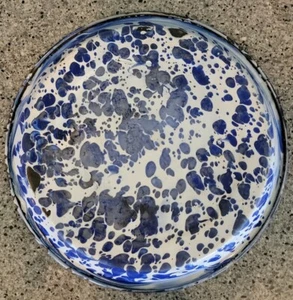 ANTIKE Kobaltblau & Weiß Swirl Granitgeschirr Emaille Kuchenform Platte  - Bild 1 von 9