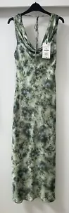 ZARA GRÜN SATIN TIE-DYE PRINT ÄRMELLOS MIDI DRAPIERTER AUSSCHNITT KLEID GRÖSSE S NEU MIT ETIKETT - Bild 1 von 8