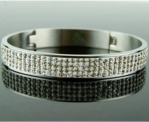 New Ladies Womens Stainless Steel Diamonds Bracelet Wristband Bangle - Picture 1 of 1