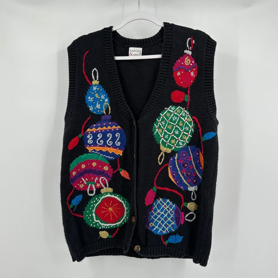 Vintage Hastings & Smith Womens Ugly Christmas Sweater Vest Size XL Ornaments - Image 1 of 4