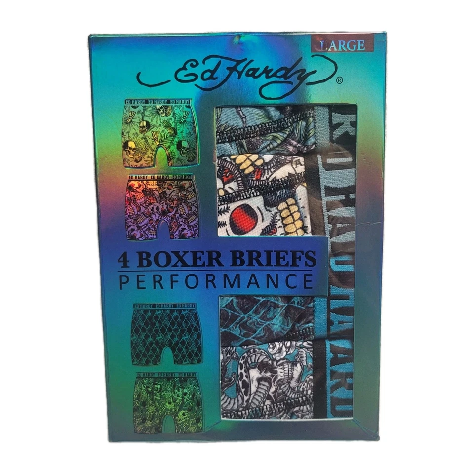 Paquete de 4 calzoncillos boxer ED HARDY Performance para hombre GRANDES multicolor tatuaje calavera vanguardista Foto 1 de 4