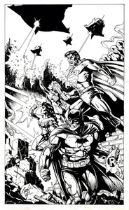 JLA BATMAN SUPERMAN WONDER WOMAN ORIGINAL KUNSTSEITE CHRIS MARRINAN - Bild 1 von 1