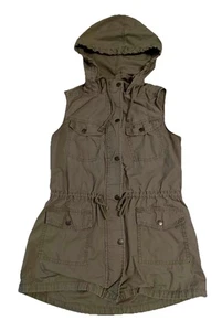 Mudd Olive Green Hooded Cargo Utility Womens Vest Size Medium  - Picture 1 of 2