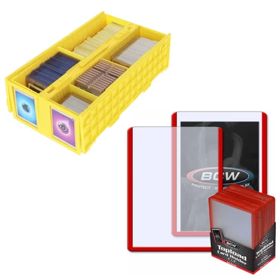 BCW 1600 Yellow Card Bin + 200 Red Border 3x4 Toploaders Storage - Image 1 of 4