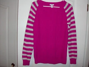 Old Navy Dark Pink Cable Knit Gray Striped Arms Sweater for Girls- Size XXL(16) - Picture 1 of 9