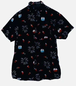 Camisa con botones Eighty Eight para hombre mediana roja copa individual fuegos artificiales 4 de julio azul - Imagen 1 de 2
