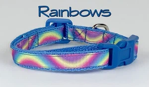 Rainbow cat or small dog collar 1/2" wide adjustable buckle handmade bell leash - Picture 1 of 10