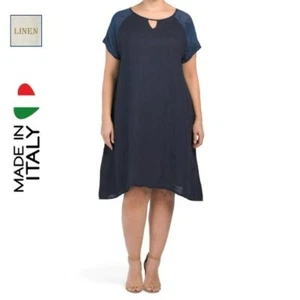 NWT Martina Innocenti Women's Plus Linen Embroidered Sleeve Midi Dress 1X, 2X - Picture 1 of 5