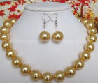 8/10/12mm Yellow South Sea Shell Pearl Necklace Earrings Set 18/24/36/50''