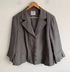 K&K Blazer Jacket Womens Pluz Sz 20 Grey Button Long Sleeve Collared Pleated Hem - Picture 1 of 14