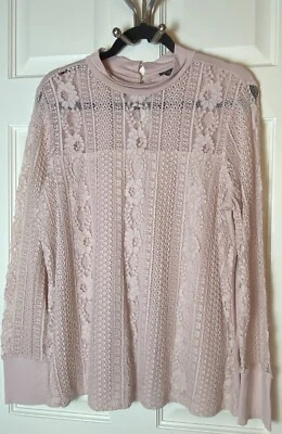 Top halógeno para mujer manga larga rosa encaje talla XL semi transparente Foto 1 de 4