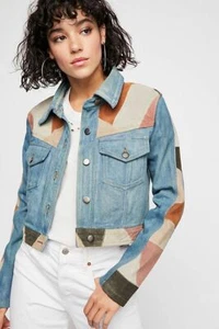 Free People Sz Small Dallas Suede Denim Jean Jacket Patchwork Western Leather - Picture 1 of 4