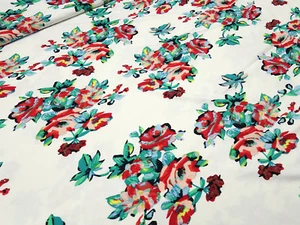 Tela viscosa jersey flores rosas lana blanco verde rojo amarillo rosa tela de... - Imagen 1 de 5
