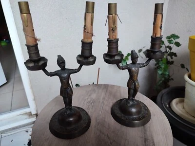 paire de chandeliers bougeoirs anciens " Empire"  en bronze à poser deux feux  - Photo 1/4