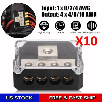 1 x 4 Gauge input to 4 x 8 Gauge Output Power Ground Distribution Block w/Cover - Image 1 of 4